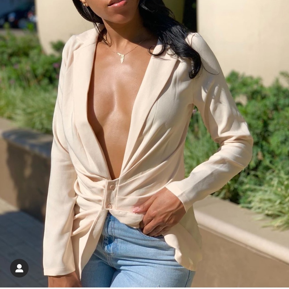 Champagne Ruched Side Plunge Shirt